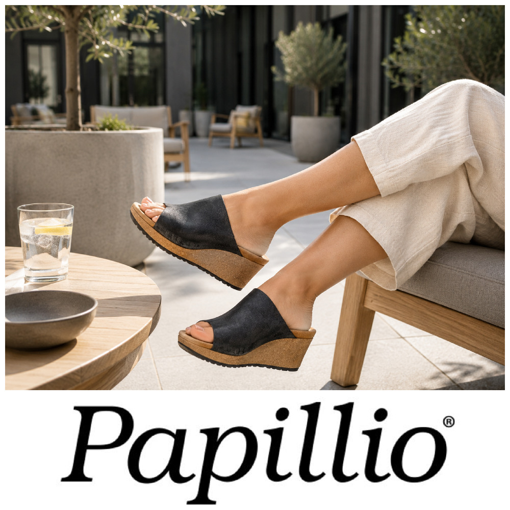 Papillio by Birkenstock Namica Wedge Slide Sandals Sz 39 US 8-8.5 Black Leather - Picture 1 of 9